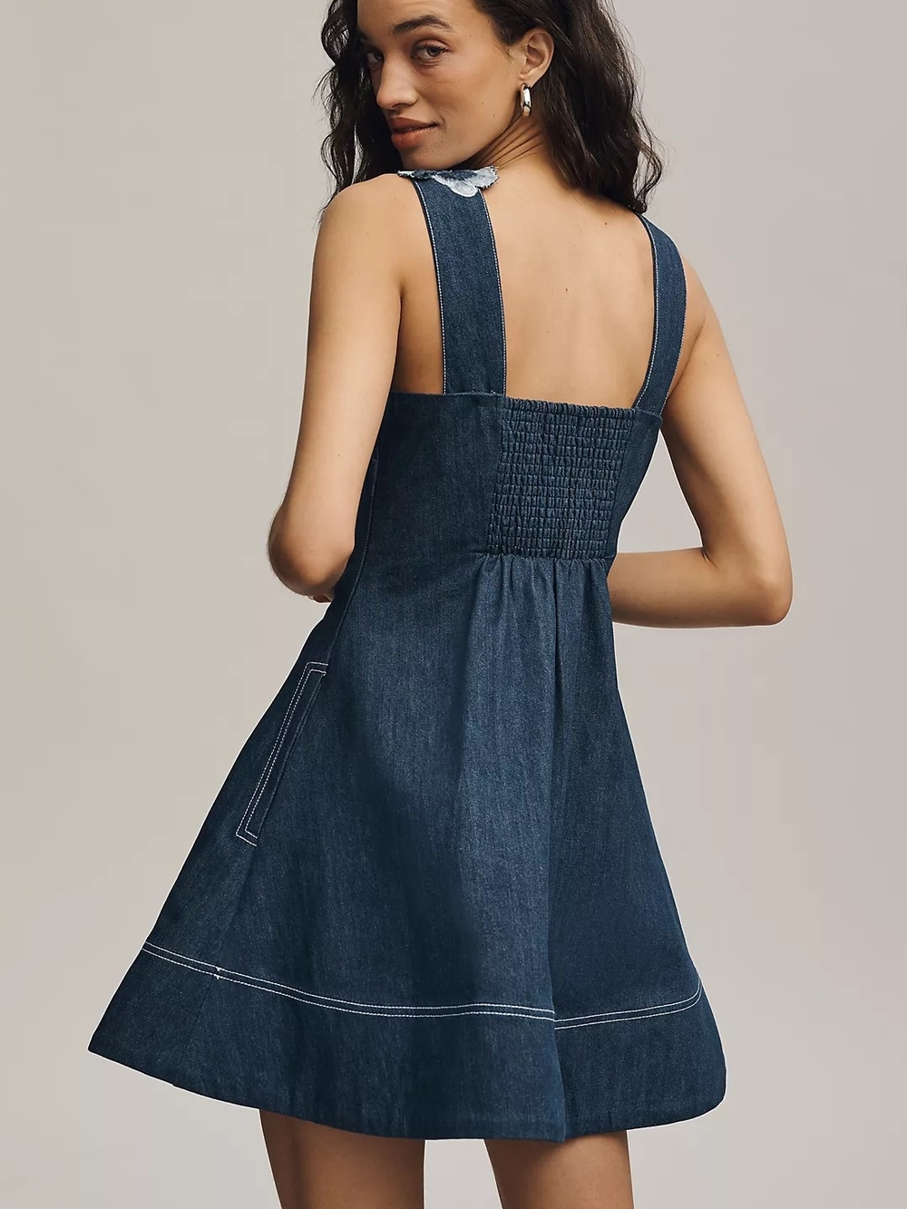 Maeve Denim Embroidered Fit & Flare Mini Dress - Picture 3 of 9